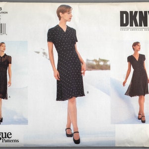 V1573 | sz 8-10-12 | DKNY Vogue American Designer 1573 Donna Karan 1995 Misses Sewing Pattern Retro 1940s Style Midriff Dress Bias Slip Lace