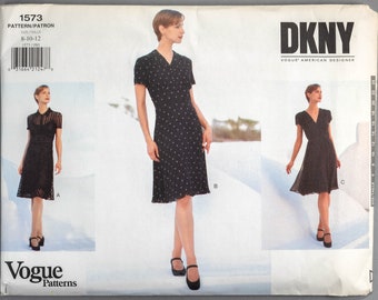 V1573 | sz 8-10-12 | DKNY Vogue American Designer 1573 Donna Karan 1995 Misses Sewing Pattern Retro 1940s Style Midriff Dress Bias Slip Lace