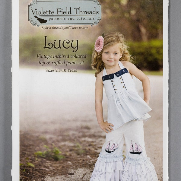 F754 | child sz 2T to 10 | Violette Field Threads LUCY Sewing Pattern for Girls Kids Vintage Nautical Inspired Halter Top and Ruffled Pants