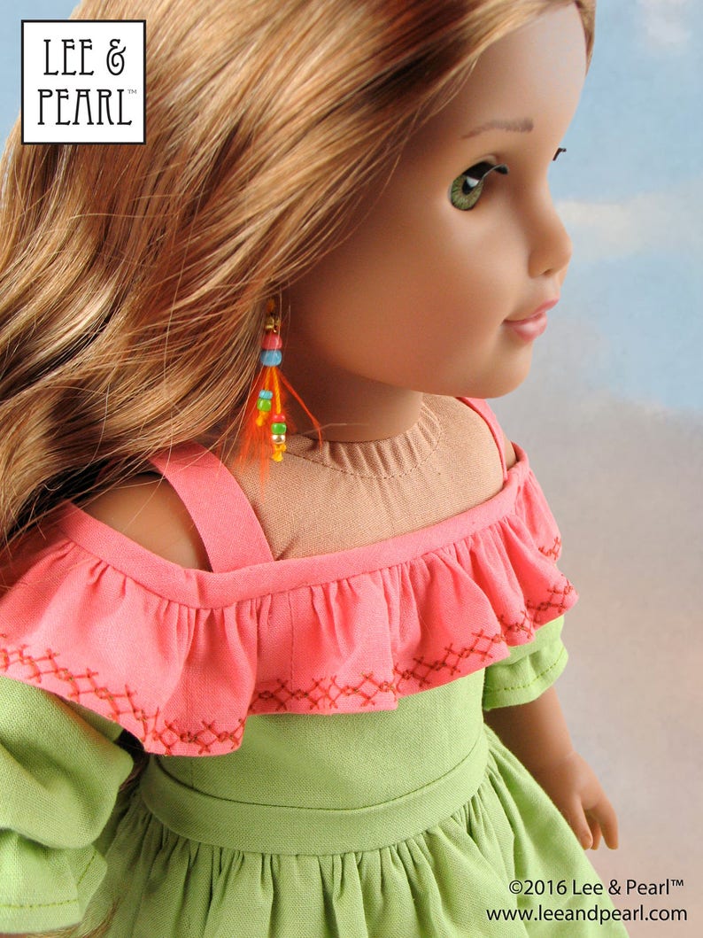 L&P 1035: Olá Brasil! Off-the-Shoulder Samba Top, Bahia Dress and Brazilian Baiana Headwrap Pattern for 18 inch dolls such as American Girl image 2