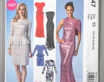 M7047 | szs 14-22 | Create It McCalls 7047 Mix & Match Cocktail Dress Evening Gown Prom Sewing Pattern: Bodice Cowl Peplum Skirt Variations