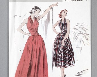 B4919 | 14-16-18-20 | Butterick 4919 Retro '52 Women's Sewing Pattern 1950s 1952 Vintage Reprint Cocktail Dress Ball Party Wrap Front Halter
