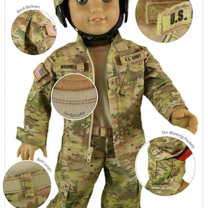 L&P 1010: Army Combat Uniform Sewing Pattern for 18 inch dolls such as American Girl uniform jacket, cargo pants, t-shirt and helmet cover image 3