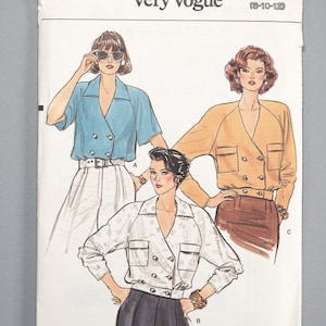 V9497 | size 8-10-12 | Vogue 9497 1986 1980s Womens Sewing Pattern Misses Blouse, Double Breasted, Blouson Waistband Option, Raglan, V-Neck