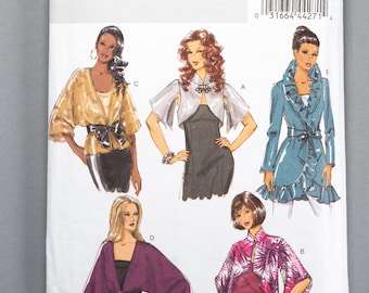 B5714 | size Lrg-Xlg-Xxl | Butterick 5714 Womens Sewing Pattern Dressy Jackets & Belts, Evening Wrap Bolero Top Mandarin Collar Loose Wrap