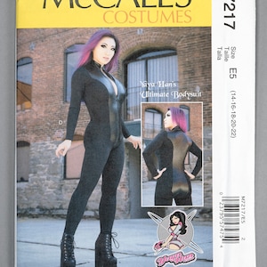 May include: McCall's Costumes pattern M7217 featuring Yaya Han's Ultimate Bodysuit. The pattern cover shows a woman in a black bodysuit with a zipper front and platform boots. The pattern includes size E5 (14-16-18-20-22).