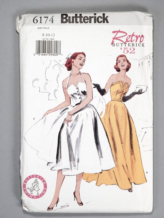 B6174 | 8-10-12 | Butterick 6174 Retro '52 Women's Sewing Pattern 1950s 1952 Vintage Reprint Cocktail Dress Ball Summer Party Strapless