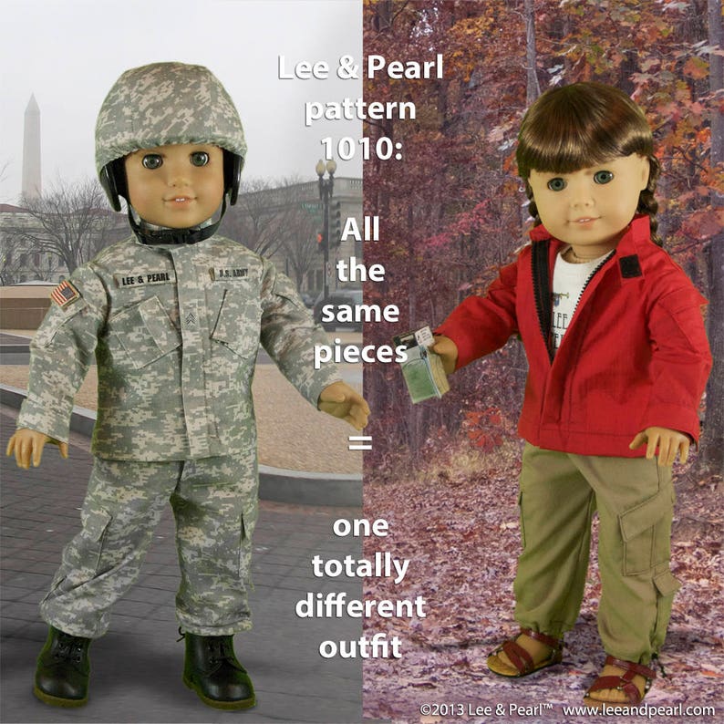 L&P 1010: Army Combat Uniform Sewing Pattern for 18 inch dolls such as American Girl uniform jacket, cargo pants, t-shirt and helmet cover image 10