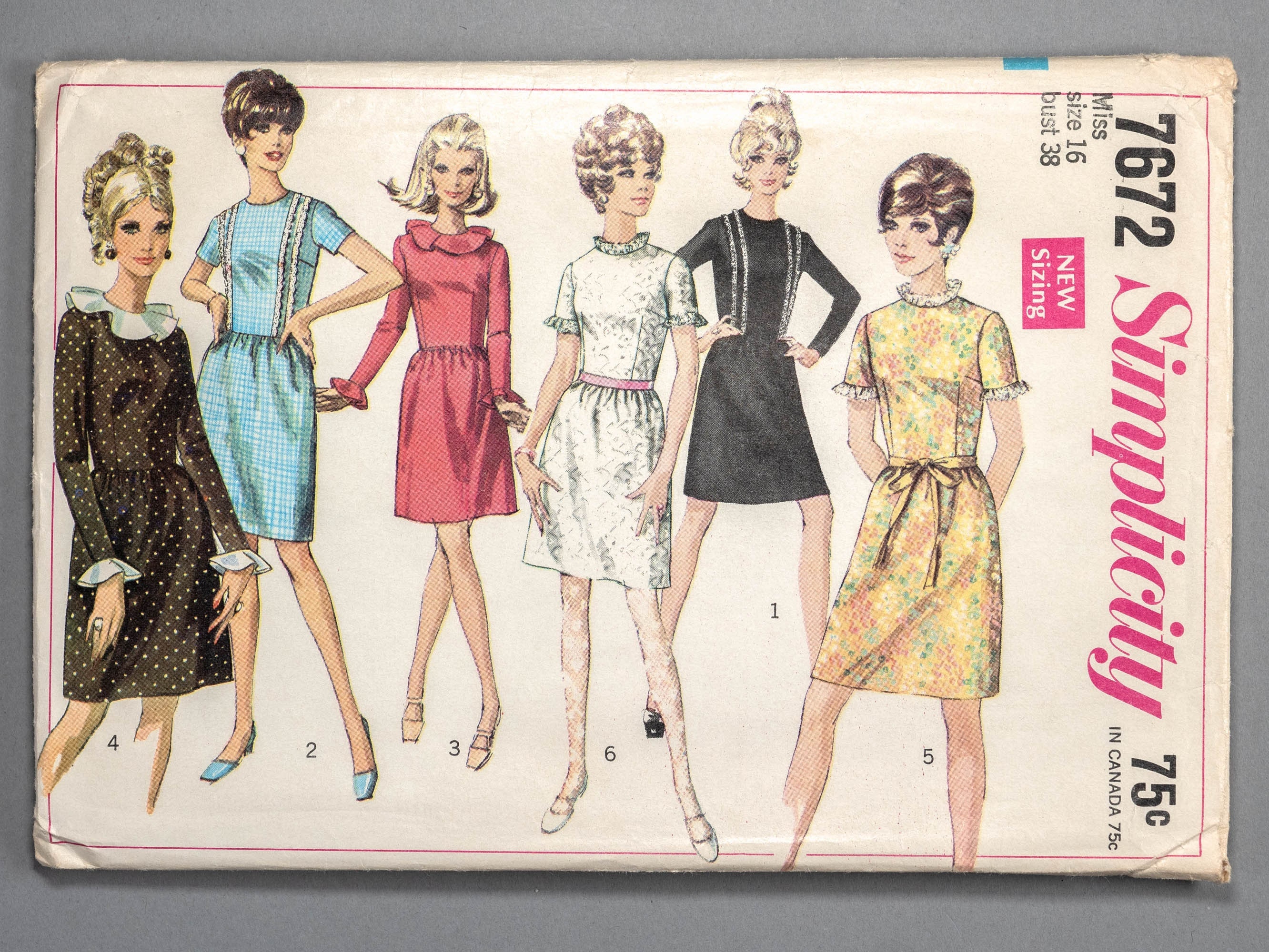 S7672 | Size 16 | Simplicity 7672 1968 1960s Misses Dress Sewing