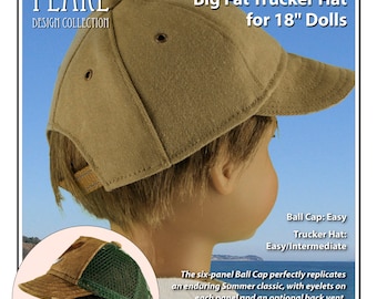 L&P 1008: Classic Ball Cap and Big Fat Trucker Hat Sewing Pattern for 18 inch dolls such as American Girl — unisex boy doll sports hat visor