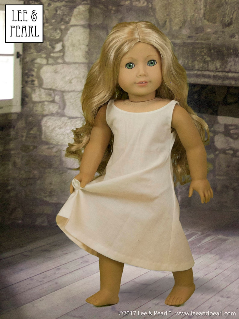 Lee & Pearl Pattern 3001: Late Medieval Lady's Wardrobe for 18 inch dolls such as American Girl — historical doll kirtle (dress), mantle (cloak), shift and girdle (belt). Illustrated historical background information booklet is included.
