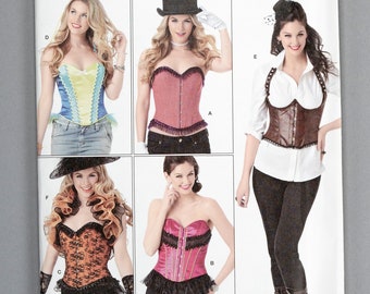 S1345 | size 14-16-18-20-22 | Simplicity 1345 Womens Misses Costume Sewing Pattern Corset Top Corsets Bustier Ruffled Shrug Cosplay Ren Fest