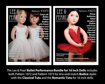 L&P Ballet Performance Bundle for 16 Inch A Girl for All Time Dolls — includes Doll Classical Tutu, Romantic Tutu and Two Bodice Patterns
