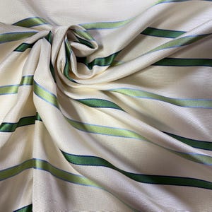 100% Silk Tie Fabric — Off-White with Spring and Med Green Stripes, 54" Wide — Sold by HALF YARD — Faille Satin Decor Crafts Millinery Trim