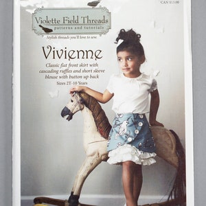 F745 | child szs 2T to 10 | Violette Field Threads VIVIENNE Ruffled Blouse & Skirt: Curved Hems Button Trim Ruffled Underskirt Button Back