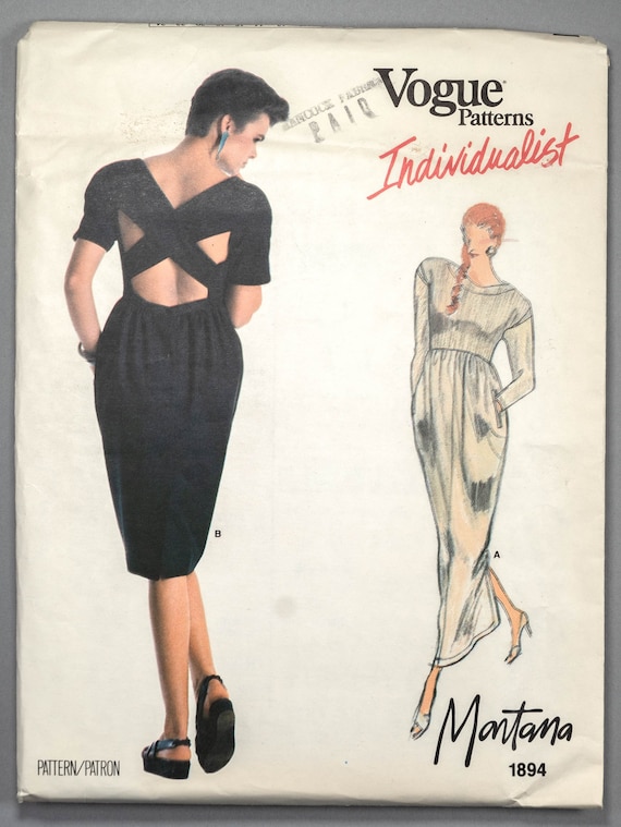 Claude Montana, V1894 | size 8 | Claude Montana Vogue Individualist 1894 1987 80s Dress: Raised Waist, Contrast Front, Tapered Skirt, Crossed Back Bands