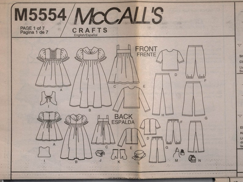 Pattern M5554 M5554 | 18 Inch Doll | Mccalls Crafts 5554 Sewing Pattern for 18