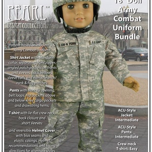 L&P 1010: Army Combat Uniform Sewing Pattern for 18 inch dolls such as American Girl uniform jacket, cargo pants, t-shirt and helmet cover image 2