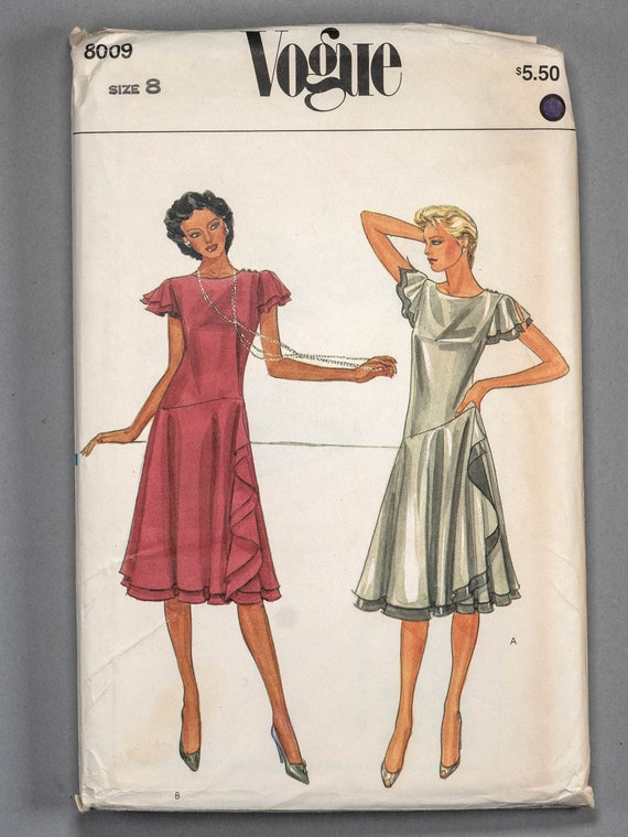 V8009 | Sz 8 | Vogue 8009 Early 80s Misses Special Occasion Dress Sewing  Pattern: Flutter Sleeves, Waterfall Ruffle, Asymmetric Waist, Disco - Etsy