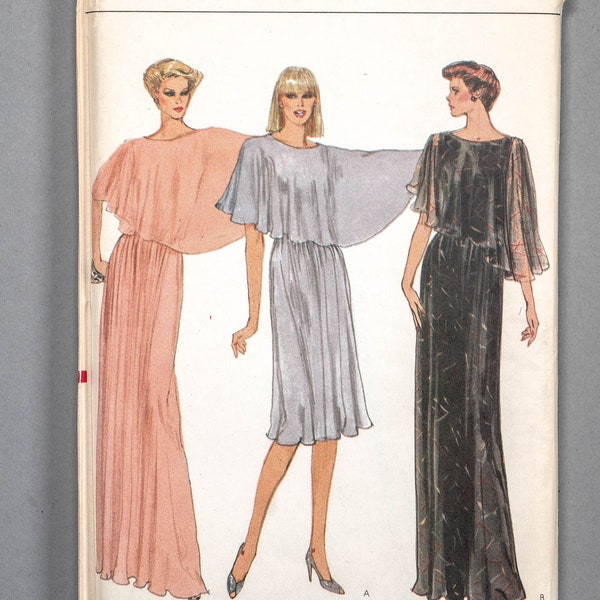 V7873 | sz 10 | Vogue 7873 Early 80s Misses Special Occasion Dress Evening Gown Sewing Pattern: Grecian Column, Asymmetric Draped Capelet