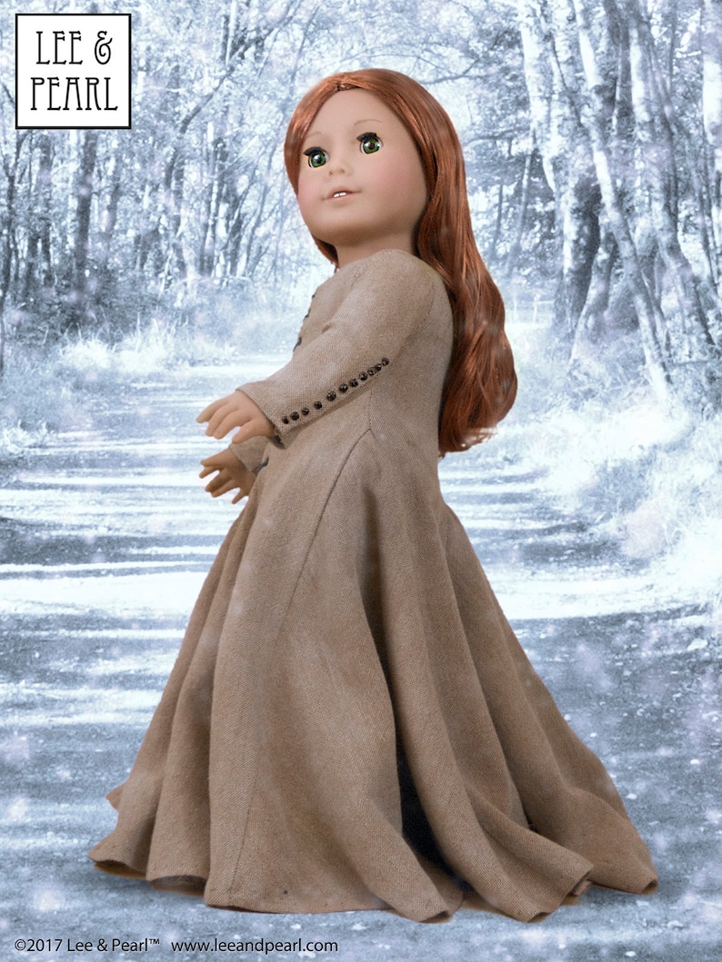 Lee & Pearl Pattern 3001: Late Medieval Lady's Wardrobe for 18 inch dolls such as American Girl — historical doll kirtle (dress), mantle (cloak), shift and girdle (belt). Illustrated historical background information booklet is included.
