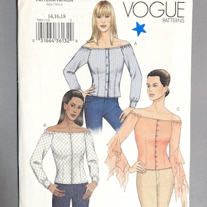 May include: Vogue Patterns sewing pattern 7683. The pattern features off-the-shoulder tops with long sleeves. The pattern envelope is white with illustrations of the tops and the Vogue logo. Sizes 14, 16, and 18 are included.