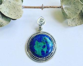 Azurite Malachite Necklace on Adjustable Length Chain | Gemstone For Intuition | Intellect | Insight | Sloan’s Stones