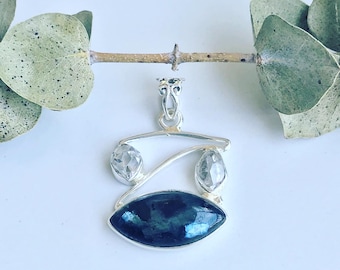 April’s Lucky Stone Greenland Nuummite with Herkimer Diamond Quartz Necklace and Adjustable Length Sterling Silver Chain | Sloan’s Stones