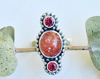 Norwegian SunStone & Rare San Carlos Arizona Vanadinite Ring Size 8 | Women Empowerment | Leadership | Strength | Sloan’s Stones