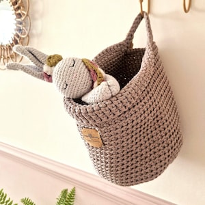Nursery Wall Storage Basket, Crochet Cotton Hanging Organiser, Boho Baby Room Decor, Neutral Nursery
