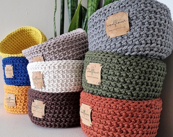 Small Crochet Basket – Handmade Cotton Rope Storage Basket for Home Organisation