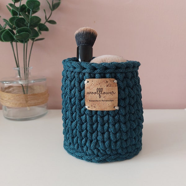 Small Eco Friendly Crochet Desk Tidy Make Up Basket. Home Decor Gifts For Mum, Sister, Nan, Girlfriend, Wife & Friends