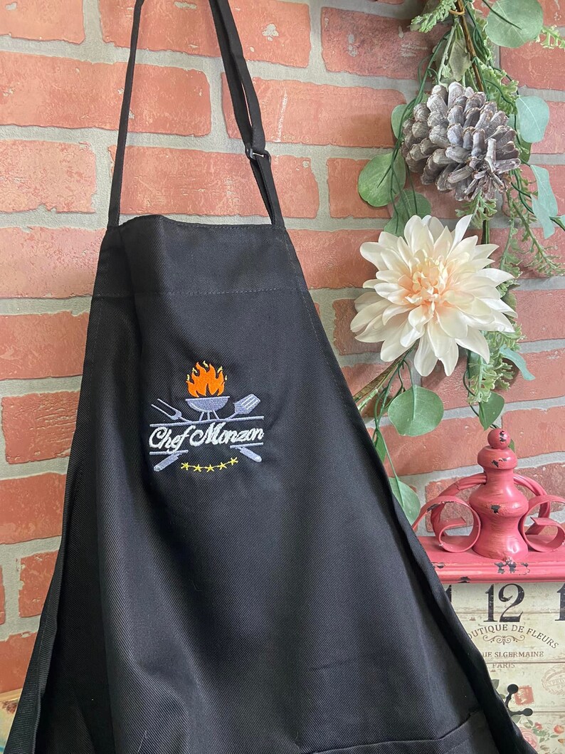 BBQ embroidered Apron with Embroidered gift bag image 1