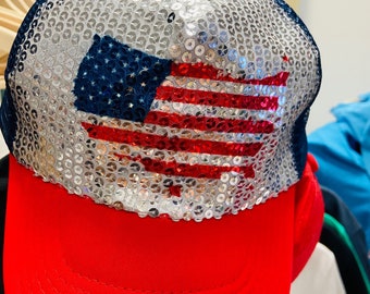 Trendy Apparel Shop Flip Over Sequins American Flag USA Text Baseball Cap Trendy Apparel Shop Flip Over Sequins American Flag USA Text Baseball Cap
