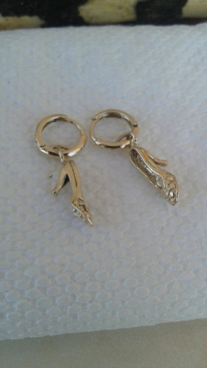 High Heel Shoe 14K Solid Gold Earrings Etsy