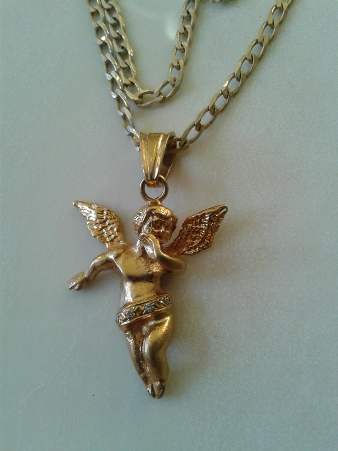 Angel 14K Solid Gold Necklace Etsy