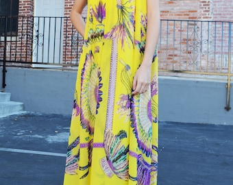 Ruffle Neck Yellow Chiffon Maxi ON SALE!