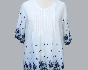 Krizta and Co. - Women's Embroidered Border Tunic with Pintucks