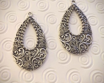 Ornate Silver-plated earring connectors, Earring Components (1 pair)