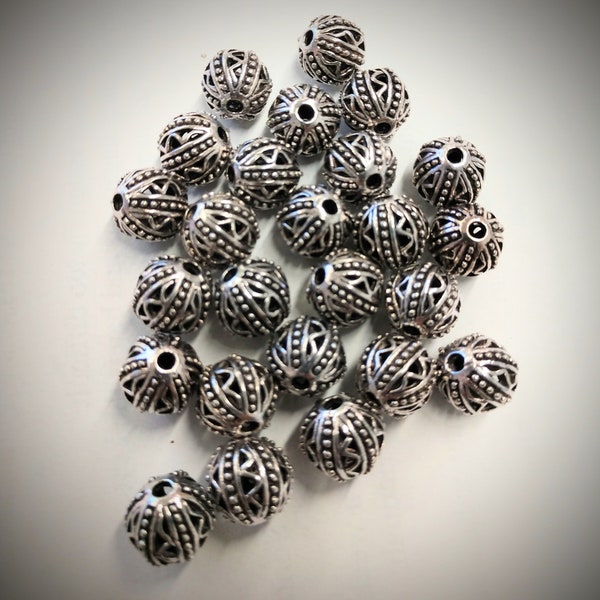 Antique Silver Tibetan Style Alloy Round Beads, Cadmium Free, Nickel Free, Lead Free,   11mm  (10)