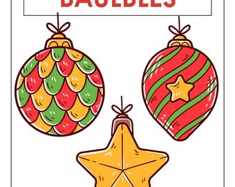 Christmas Ornament Coloring Book, Festive Baubles (Digital Download)