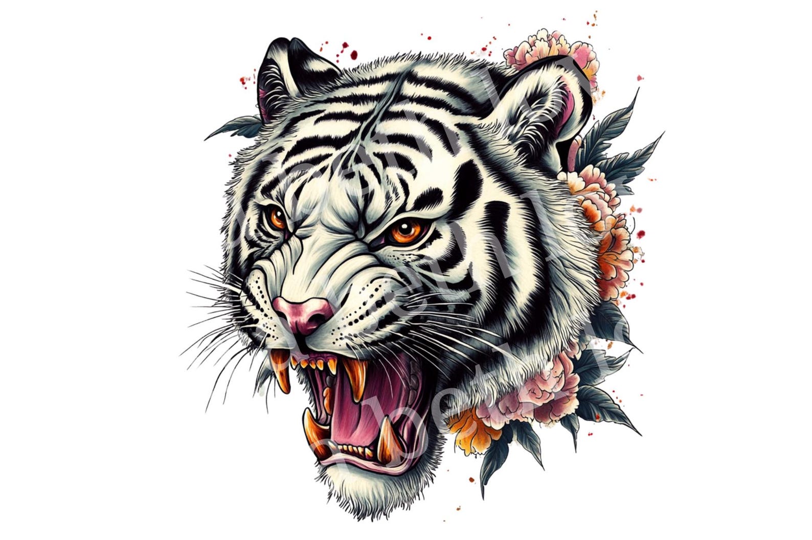 36 Traditional Style Big Cats Tattoo Flash Illustrations ~ 300 DPI ...