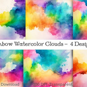 Rainbow Clouds Watercolor Backgrounds - Digital Download - PRINTABLE - INSTANT DOWNLOAD - Printable Art Papers
