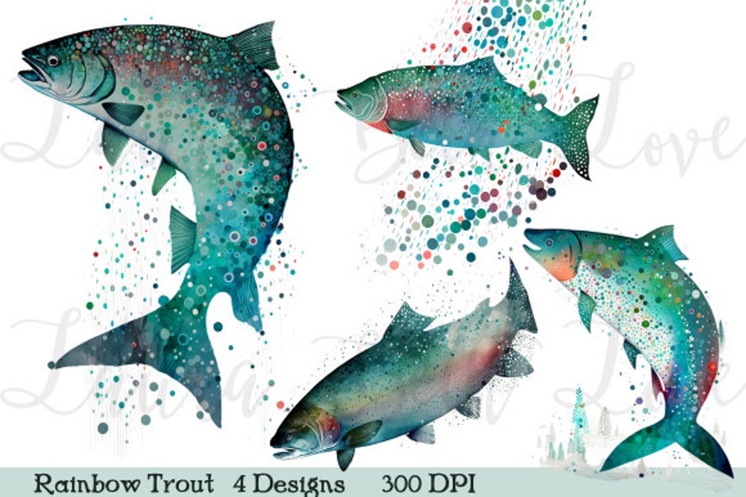 Beautiful Rainbow Trout Fish Clip Art Illustrations Transparencies