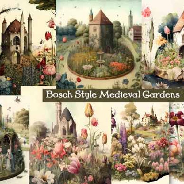 Medieval Gardens Flowers Clip Art Illustrations Transparencies Digital Download - PRINTABLE - INSTANT DOWNLOAD - high res