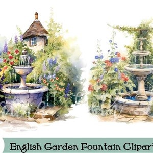8 aquarel Engelse tuin fontein illustraties illustraties transparanten digitale download - AFDRUKBAAR - INSTANT DOWNLOAD - hoge resolutie