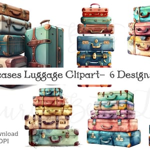 Colorful Suitcases Luggage Travel Clip Art Illustrations Transparencies - Digital Download - PRINTABLE - INSTANT DOWNLOAD - high res 300 dpi