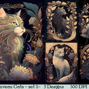 Art Nouveau Cats Backgrounds - Set 2 - Digital Download - PRINTABLE - INSTANT DOWNLOAD - Printable Art Papers