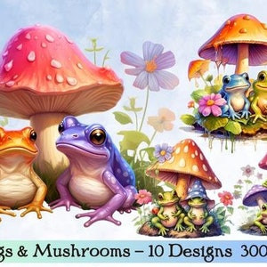 10 rane di funghi colorati Clip Art illustrazioni lucidi - Download digitale - STAMPABILE - DOWNLOAD immediato - alta risoluzione