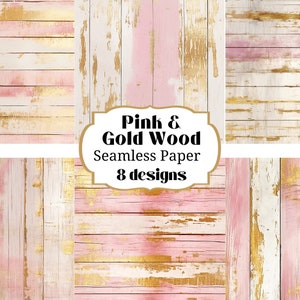 8 fondos de papel digital de tablones de madera de oro rosa - Scrapbooking - Diarios basura - DESCARGA INSTANTE
